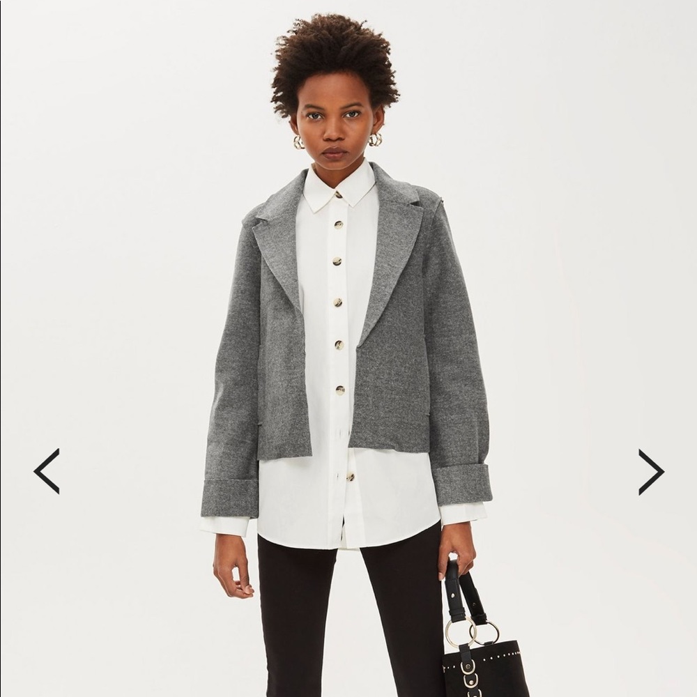 Topshop Grey Blazer Cardigan Cropped NWT